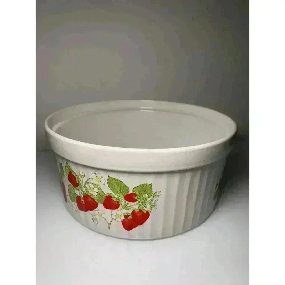 Vintage 1985 Action Strawberry Round Souffle Baking Souffle Dish Stoneware